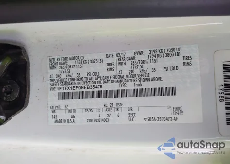 2017 Ford F-150 Xl from USA, damaged, VIN 1FTFX1EF0HFB35478